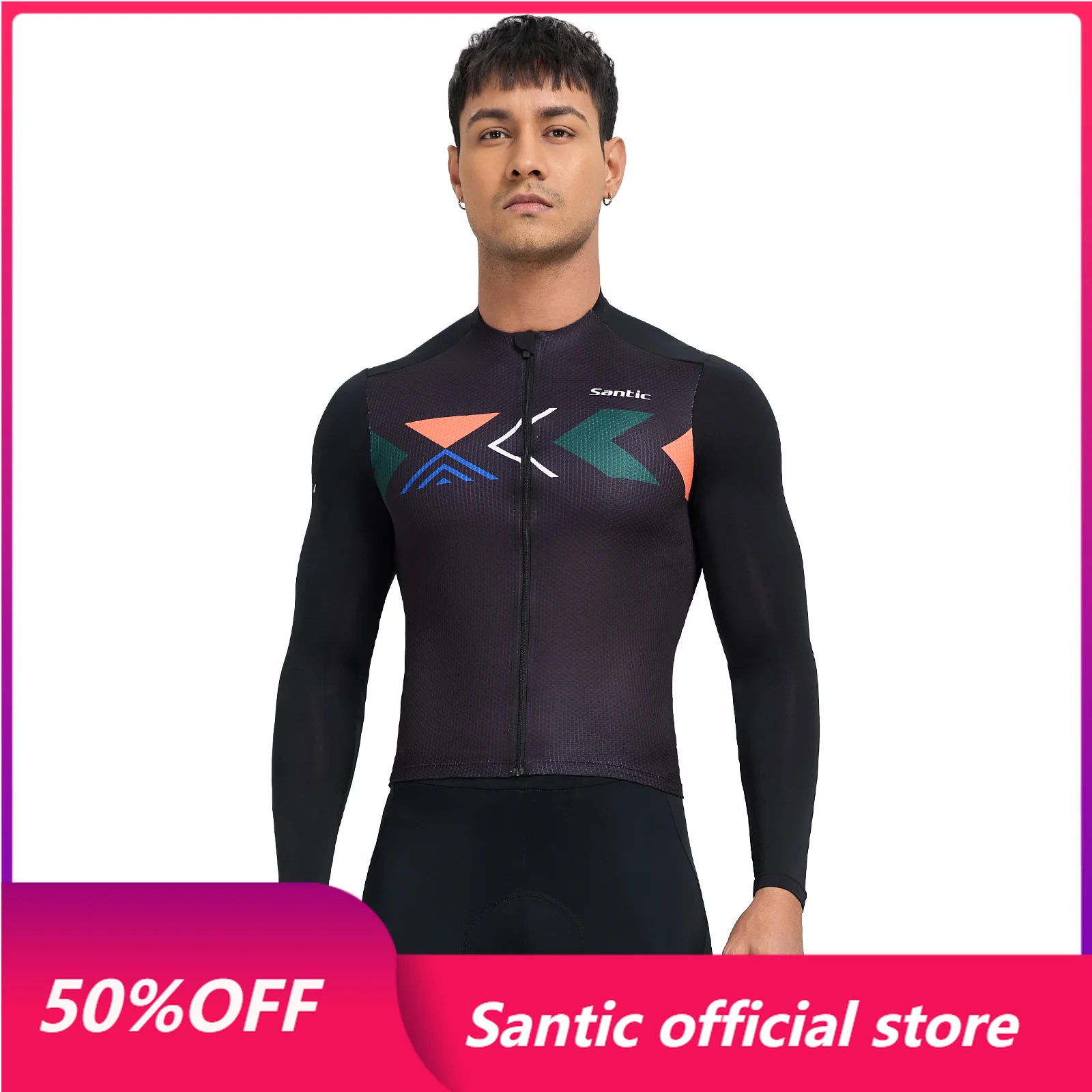 Santic Men's Cycling Jerseys Summer Bicycle Long Sleeve Jerseys Breathable Outdoor Sweatshirt Reflective Quick Drying KM25C01179