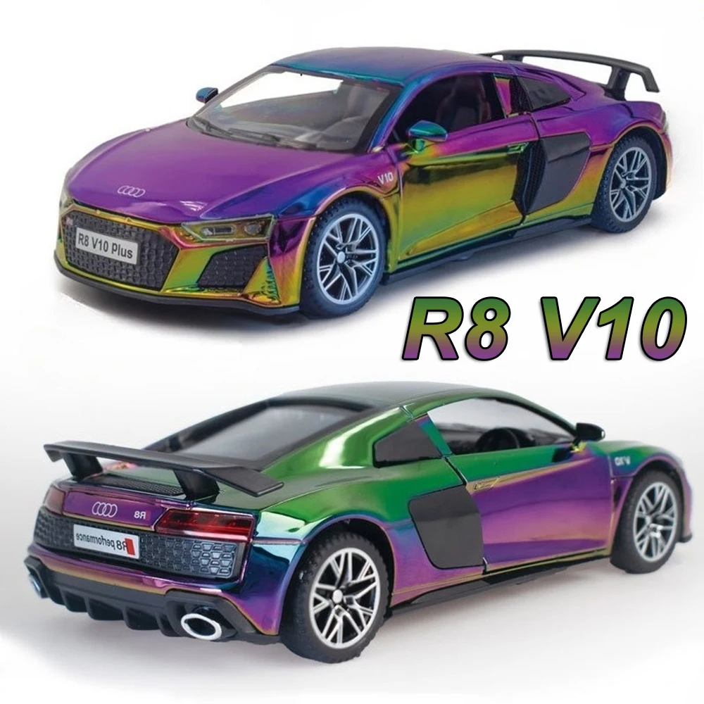 

Литой под давлением сплав 1:32 R8 V10 Plus Миниатюрная модель игрушки Автомобильный звуковой свет Заднее колесо Возвратная сила дверей Открытые автомобили Мальчик Детские подарки