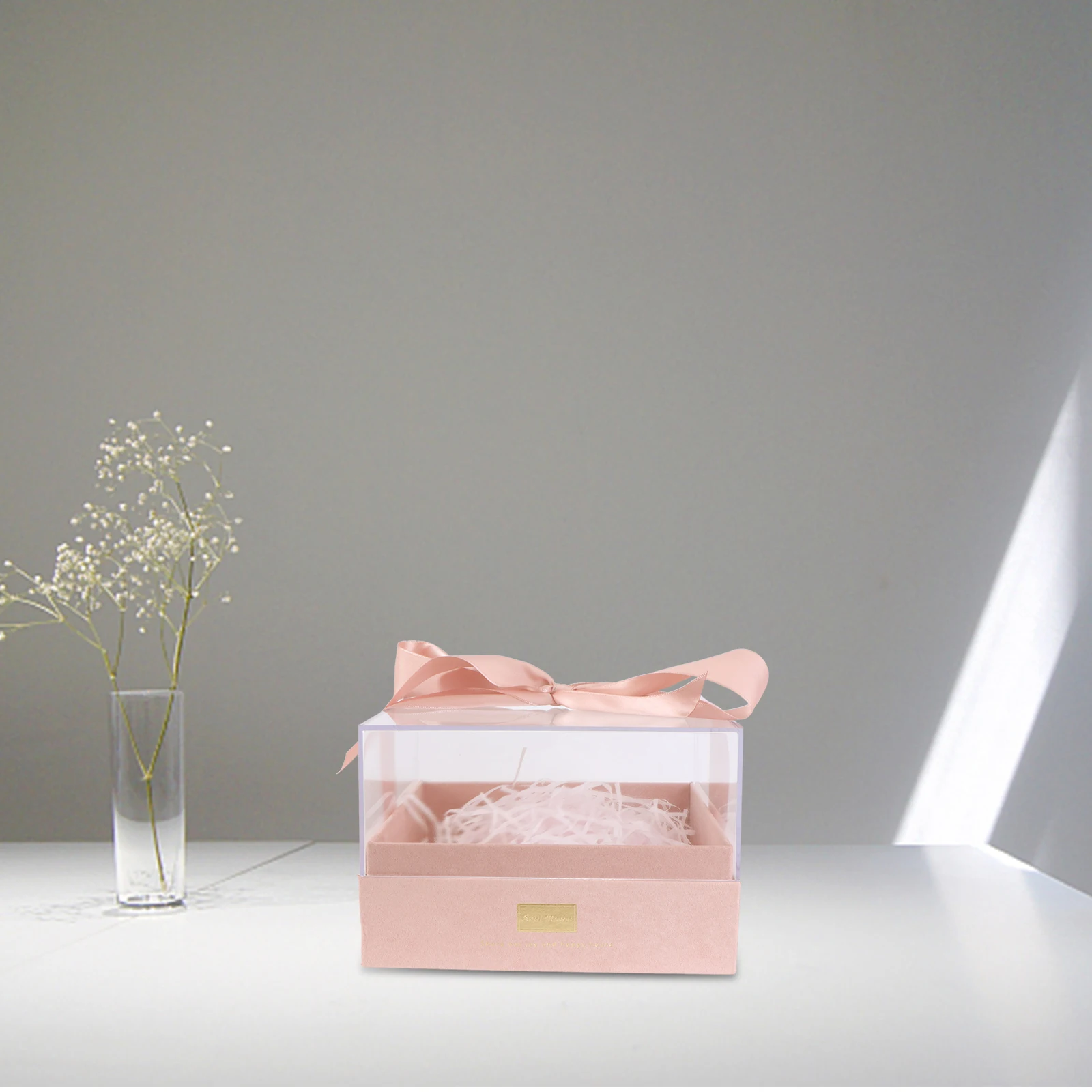 

Acrylic Gift Box Candy Storage Wedding Favors Pink Ribbon Decorative Packing Box Large Capacity Transparent Case