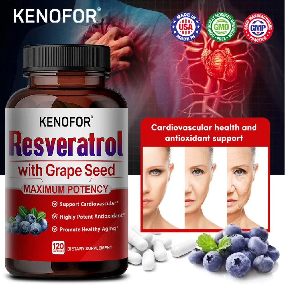 Resveratrol Complex Potent Antioxidant & Skin Health Support with Grape Seed, Green Tea, Ashwagandha, Black Pepper