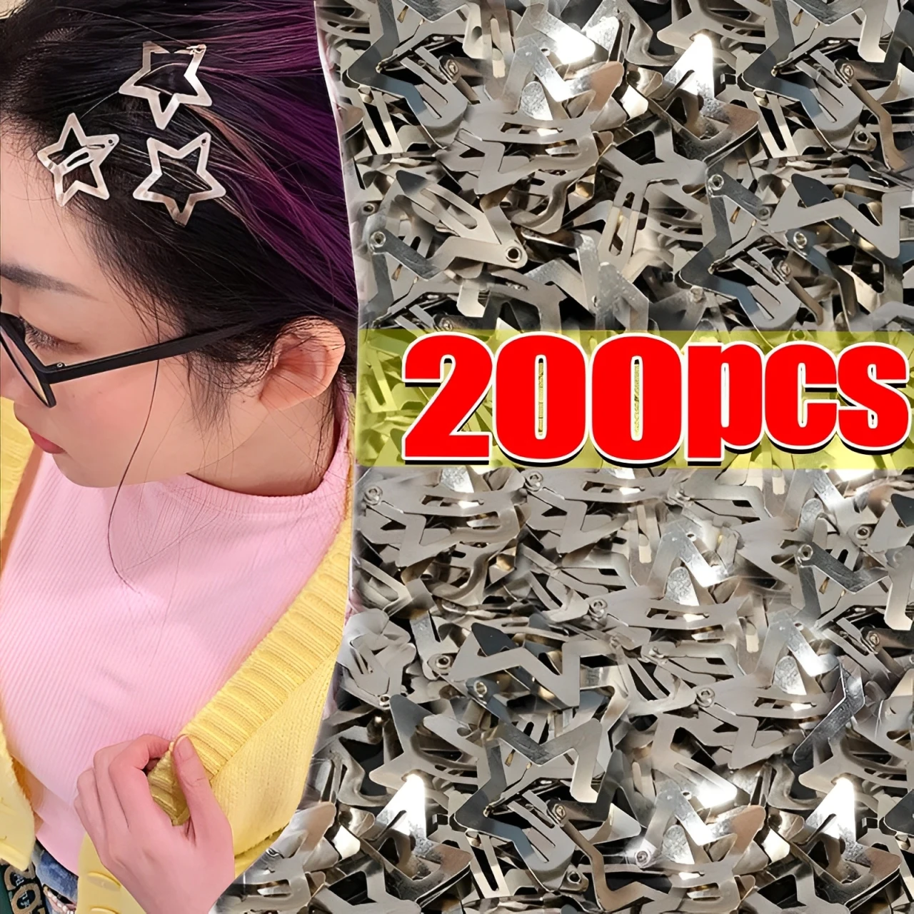 

10/200pcs Y2K Silver Star BB Hairclips Girls Star Hairpins Barrettes Women Metal Snap Clip Headdress Hair Jewelry Accessories