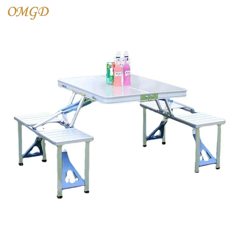 OMGD Outdoor Folding Table Aluminium Alloy One-piece Portable Stall Promotional Camping Barbecue Table And Chairs Set News