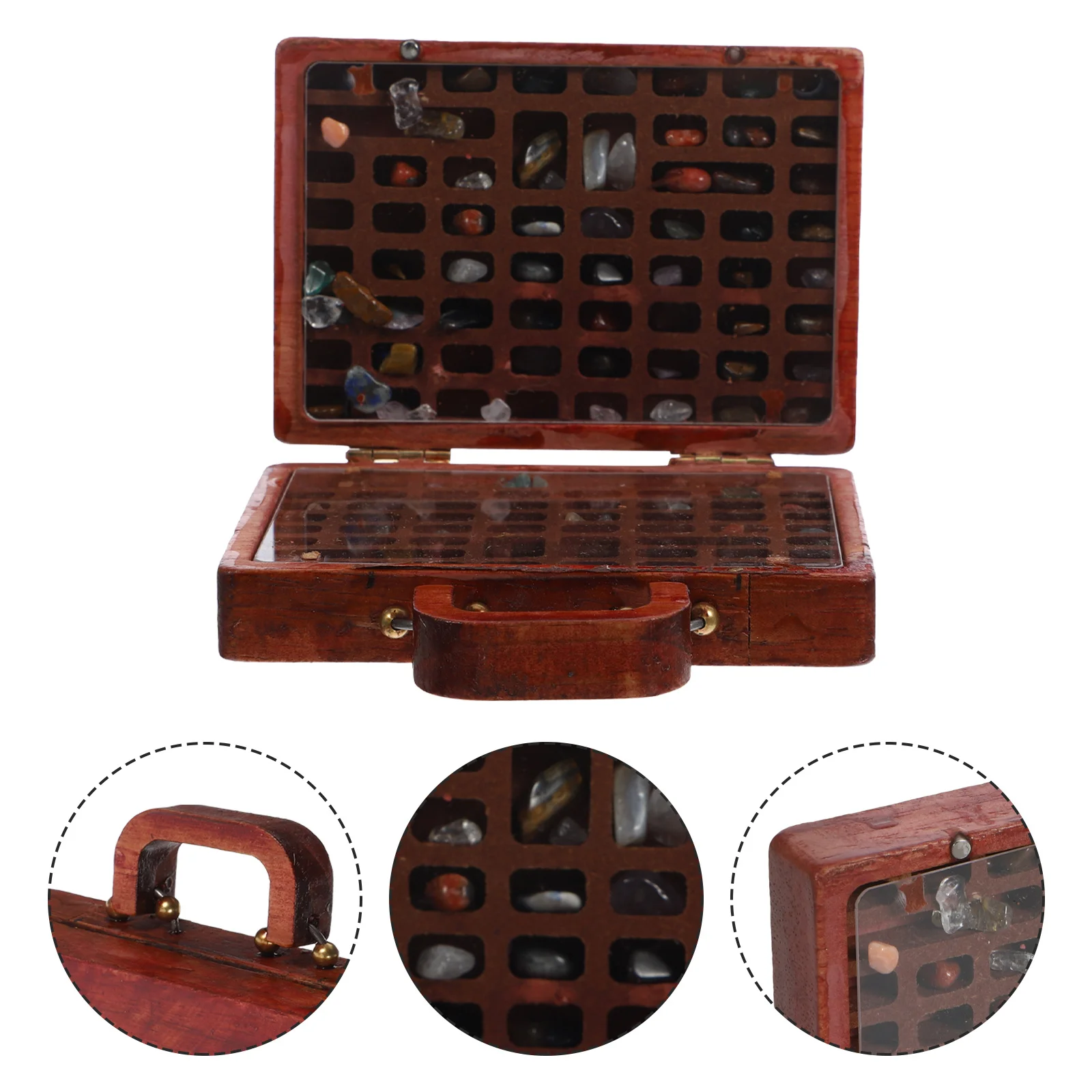 Wooden Stone Collection Box Rock Organizer Compartment Display Case for Storing and Displaying Crystals Minerals Collectibles