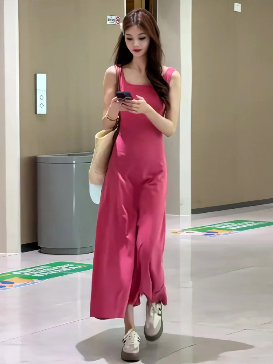 Dopne Chic Farbe Quadrat Kragen Svel Weste Dr Frauen Sommer Neue Sle Abnehmen Lange Dr Casual Hohe Taille