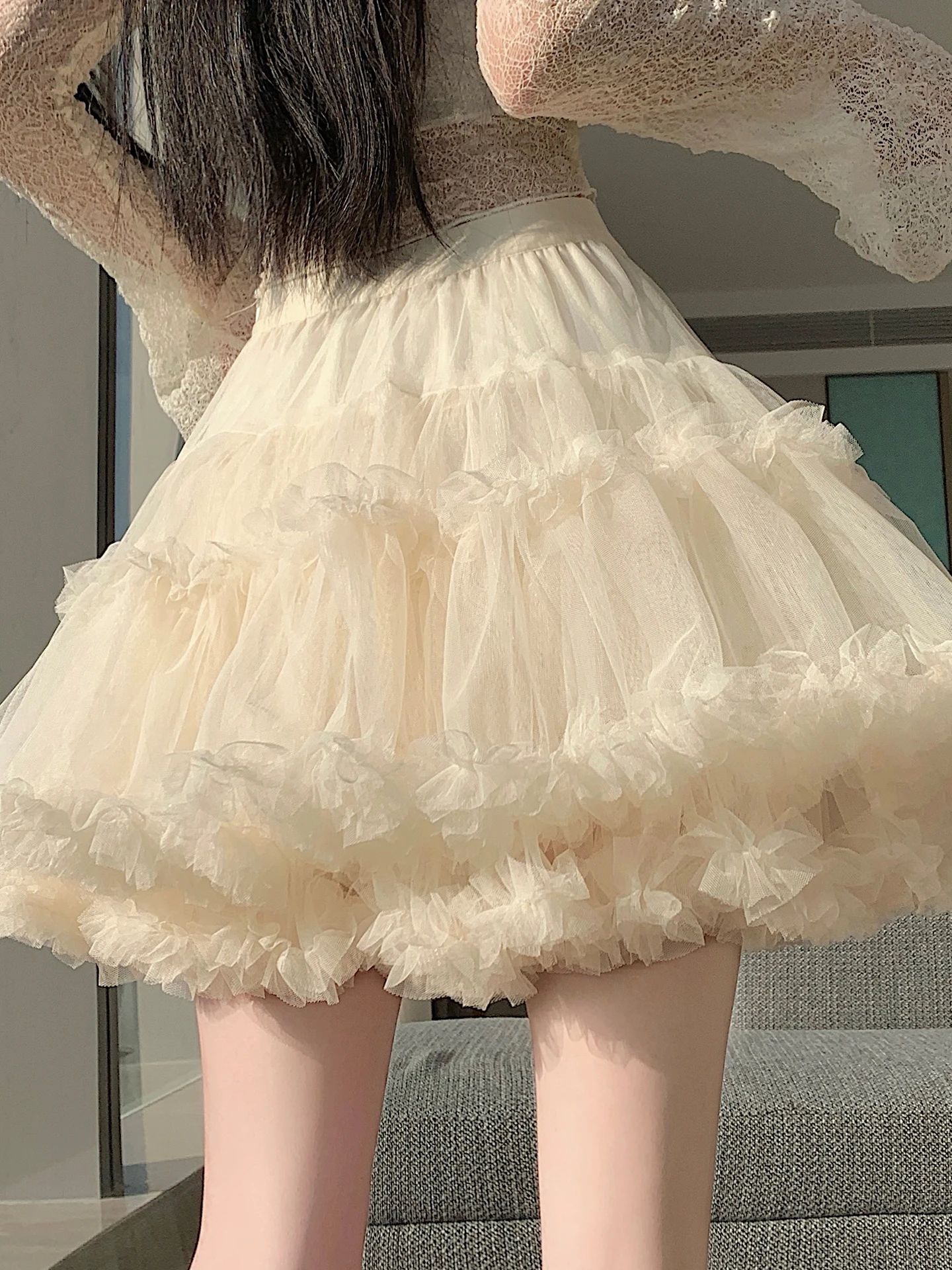 

Пышная сетчатая юбка в стиле принцессы, женская короткая юбка А-силуэта для весны и лета, балетный стиль, с высокой талией, средней длины