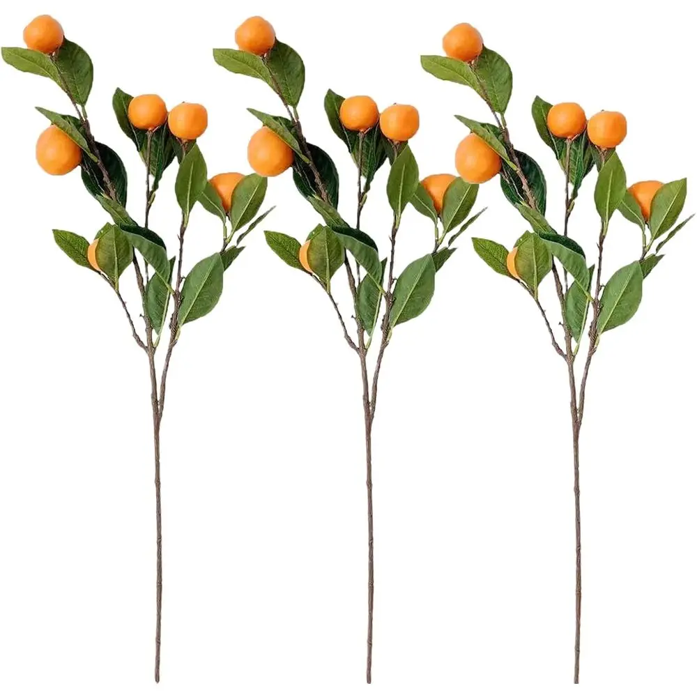 

Набор из 3 искусственных оранжевых веток с зелеными листьями, стебли длиной 25 дюймов для украшения дома, вечеринок или кухни
