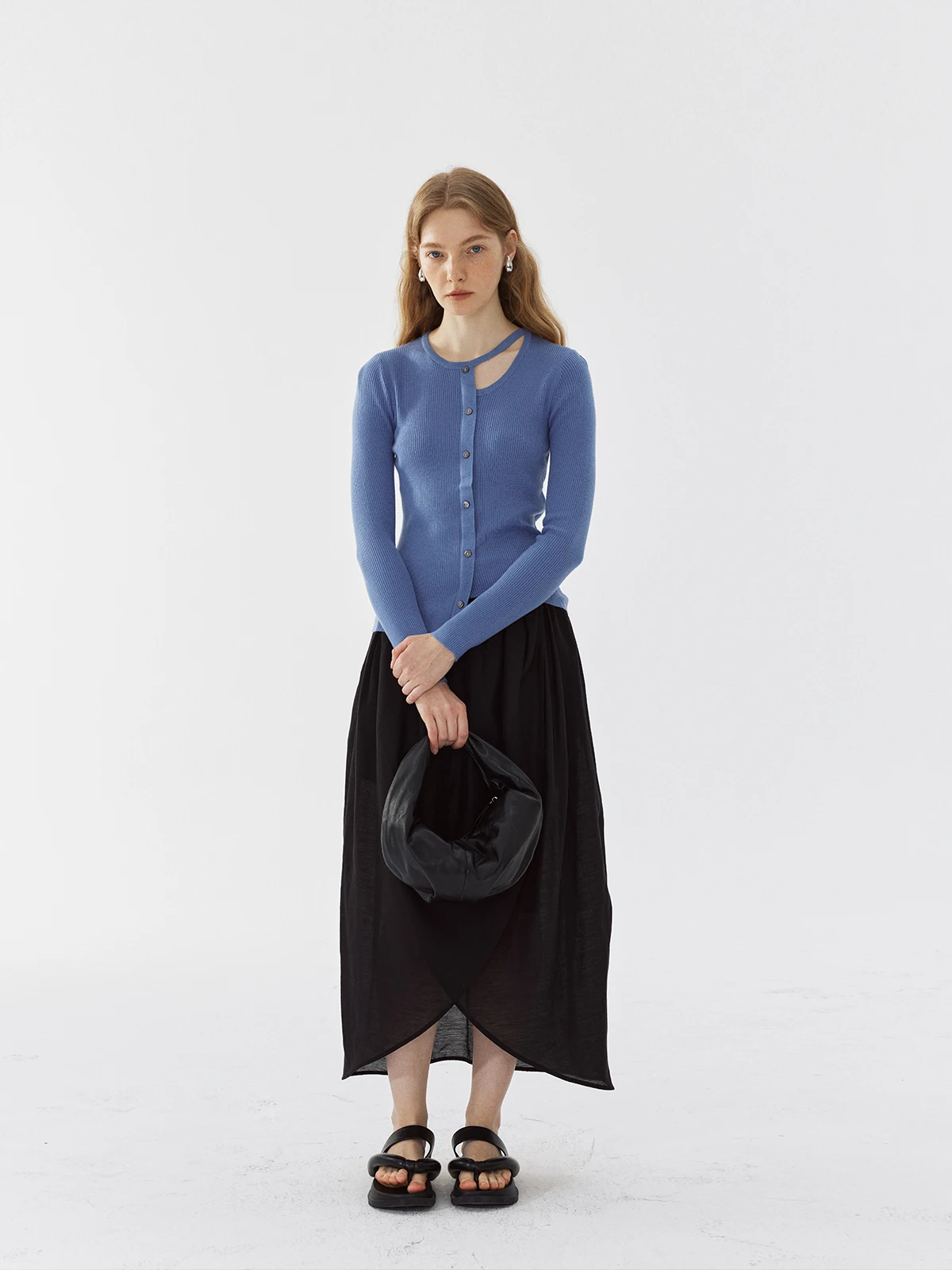 

Пустая этикетка, деконструированный нерегулярный ажурный трикотаж, шерстяной женский топ, осенний сезон, Simplici Sle Long Sve, круглый Ne