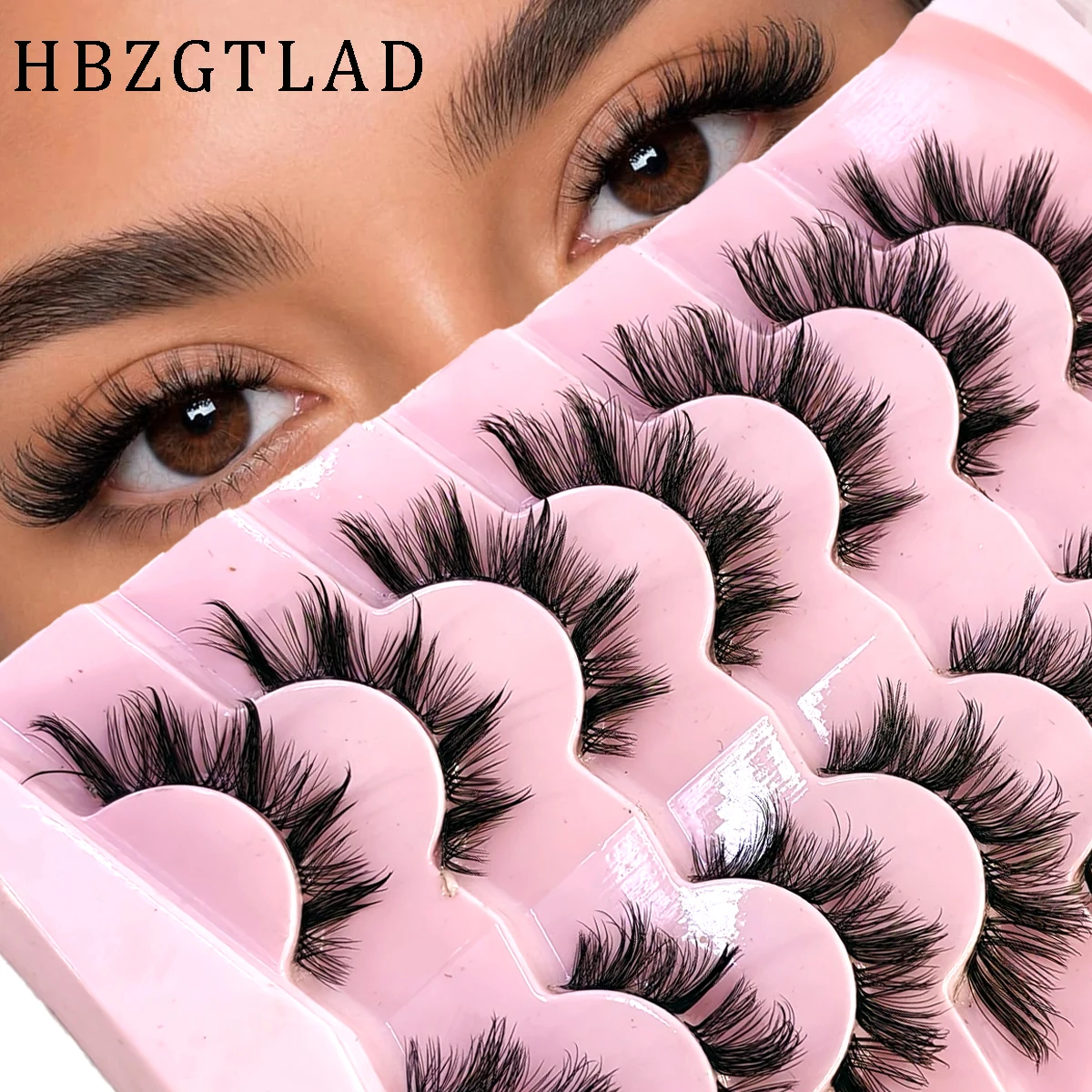 7 Pairs Pack Clear Band Natural Look Wispy Lashes Cat Eye Lashes Fluffy Lashes Fox Eye Fake Lashes Manga Faux Mink Strip Lashes