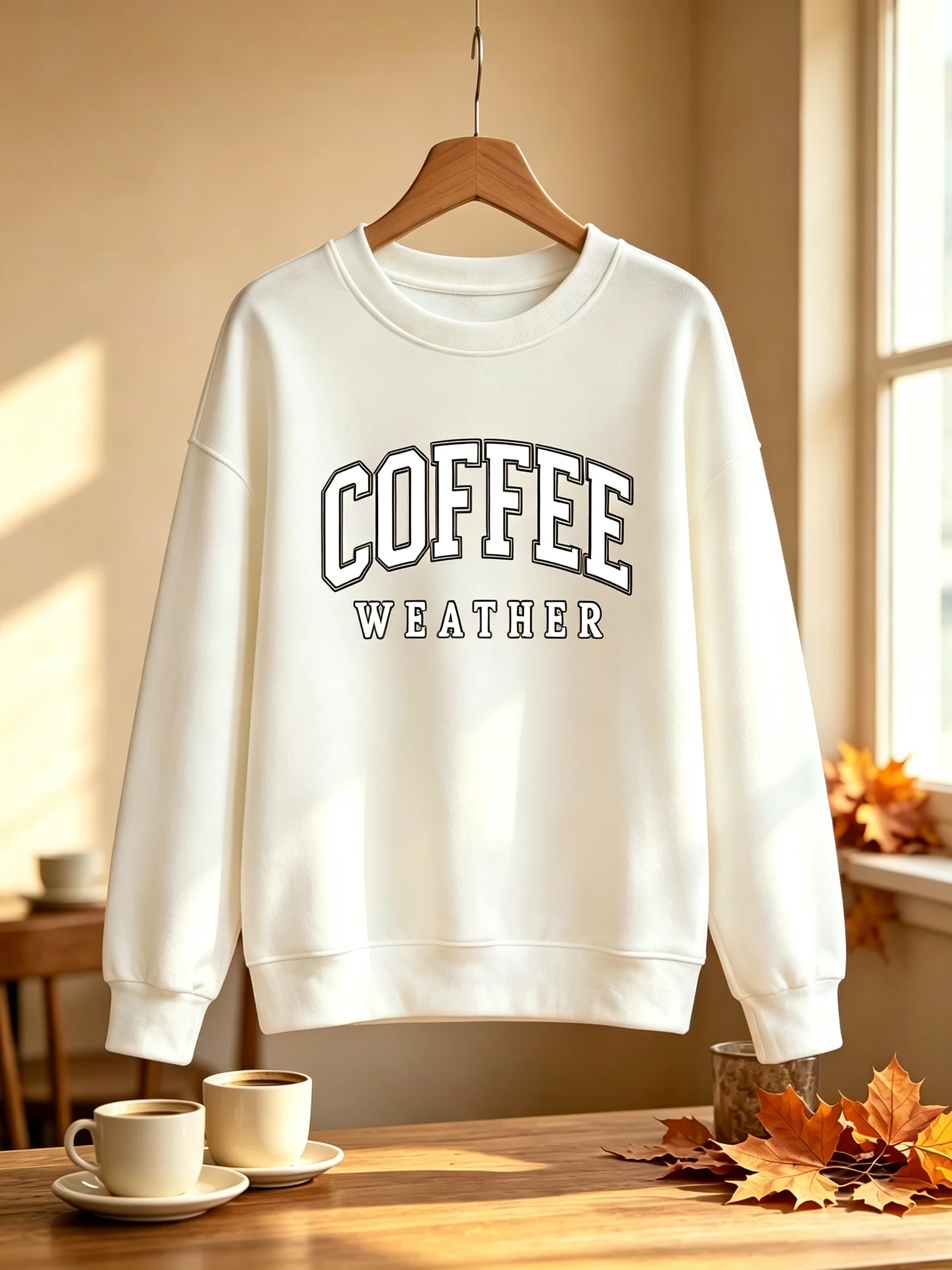Fall Women Sweatshirt Coffee Weather Vintage Letter Graphic Casual Crew Neck Long Sleeve Pullover Text Print Daily Tops
