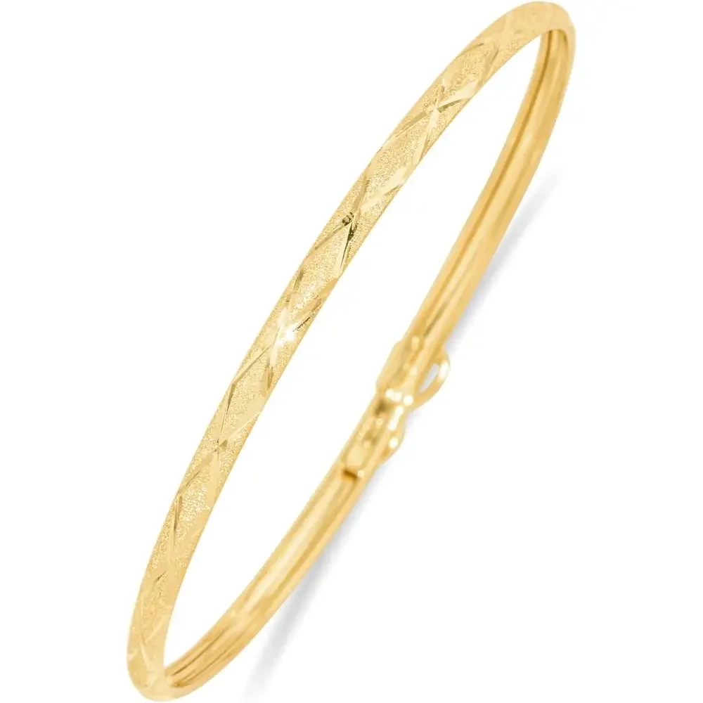 Floreo 10k Yellow Gold 3mm Classic Satin Finish Textured Flex Bangle Bracelet
