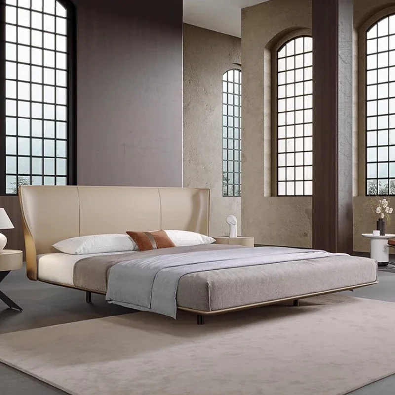 Modern simple Nordic Italian minimalist master bedroom marriage bed suspended beech bending bed