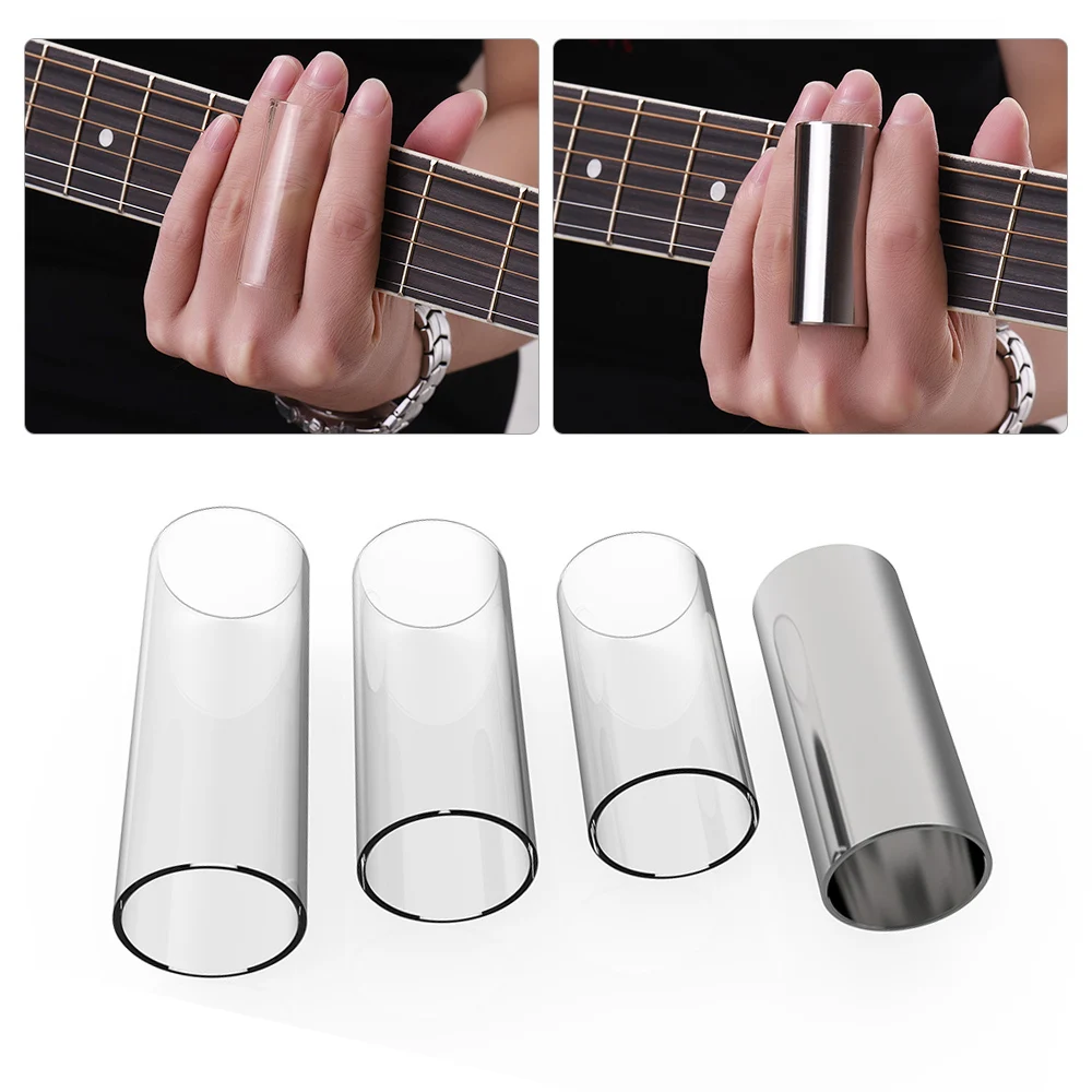 Guitar Slides Set Includes 3 Glass Slides 1 Stainless Steel Slide 4pcs Celluloid Thumb  Finger Picks with Plastic Storage Box