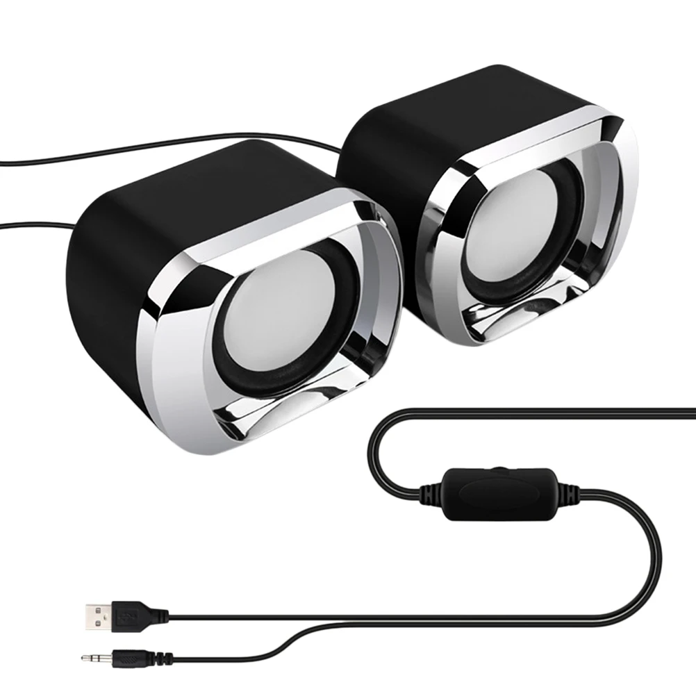 

2 Pcs Small Stereo Mini Desktop Speaker Portable Laptop Multimedia Computer USB Sound Box Wired Home Audio Device Clear
