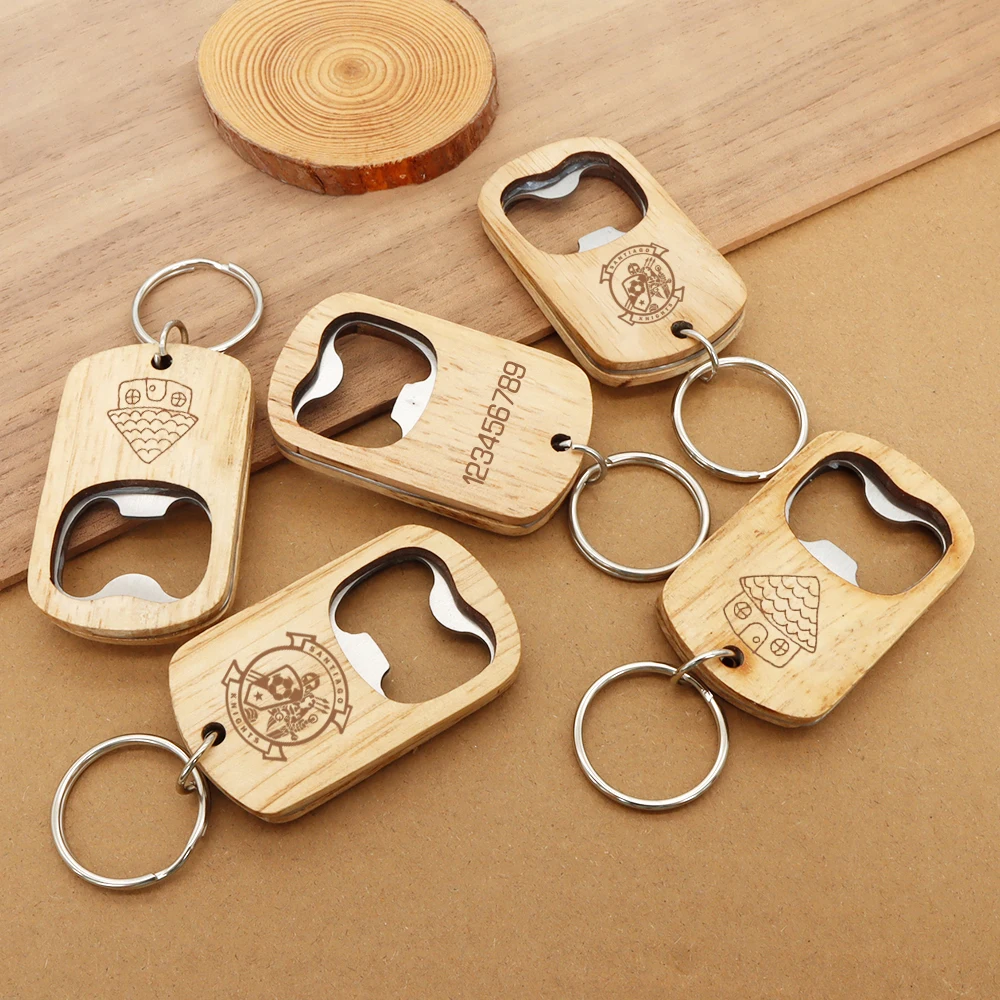 Wholesale 50/20/10 Pcs Bottle Opener Beer Wine personalized Stainless Steel Wooden Key Chain Creative Gift Home Kitchen Gadgets