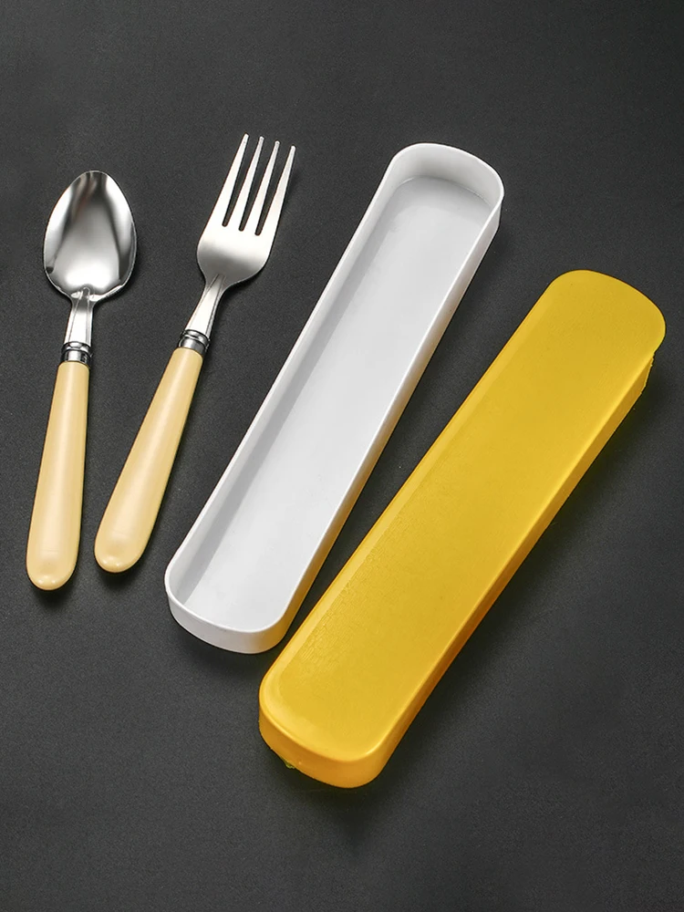 Ensemble de couverts de voyage en acier inoxydable pour enfants, cuillère portable, fourchette, ensemble de 2 pièces, vaisselle avec boîte, école