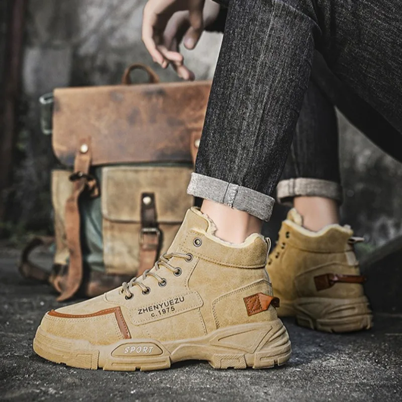 Winter Men's Plush Warm High Top Cotton Shoes Korean Version Casual Snow Boots Anti Slip Wear-resistant Boots Men's Shoes Botas