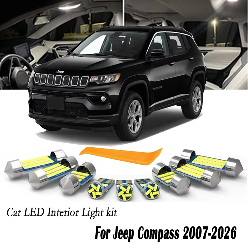 For Jeep Compass 2007 2008-2018 2019 2020 2021 2022 2023 2024 2025 2026 LED Bulb Interior Dome Map Light Kit Car Accessories