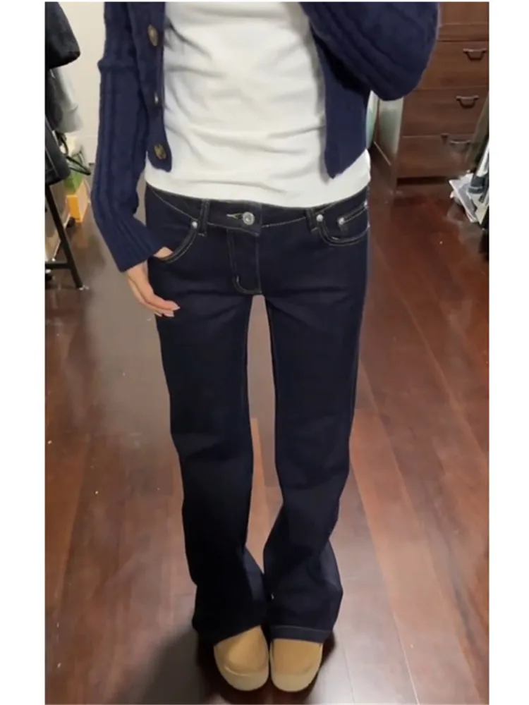 

American Retro Low Waist Flared Jeans Women's Autumn Winter Loose Slim Tall Extended Leg Pants Casual Style Water Washed