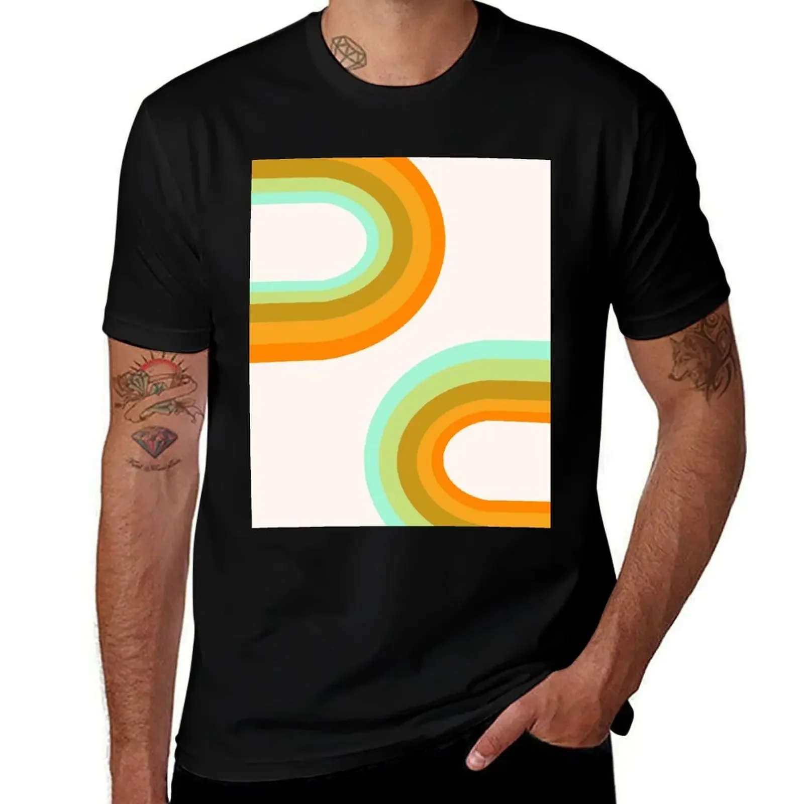 Dy-no-mite - retro vibes 70s style art minimal 1970's throwback rainbow trendy colors T-Shirt