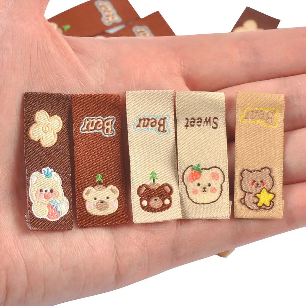 50Pcs 40x15mm Lovely Bear Sweet Labels For Sewing Accessories Kid Garment DIY Crafts Clothes Handmade Supplies Decorative Tags