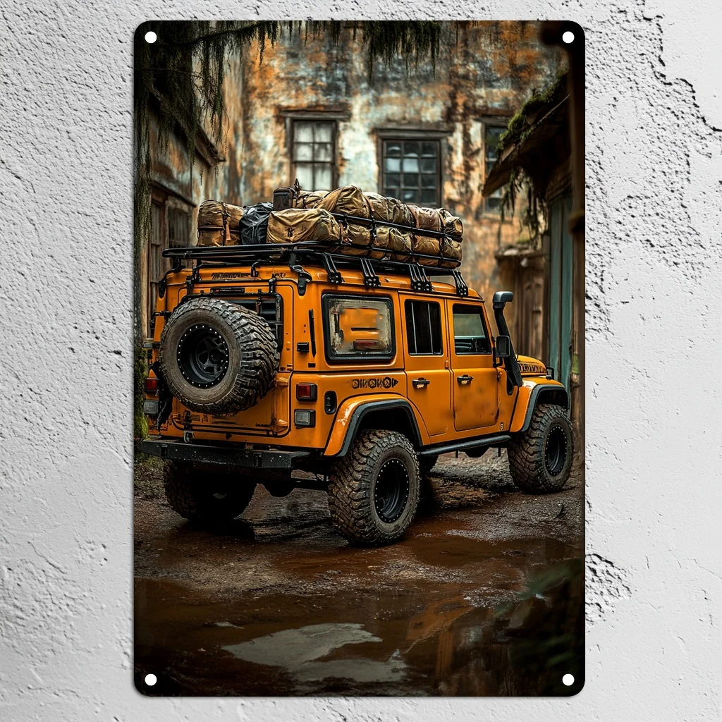 Vintage Tin Tin Sign, Hunter'S Choice: Reliable Off-Road Vehicle with Ample Space for Hunting Gear and Trophies, Rustic Wall De