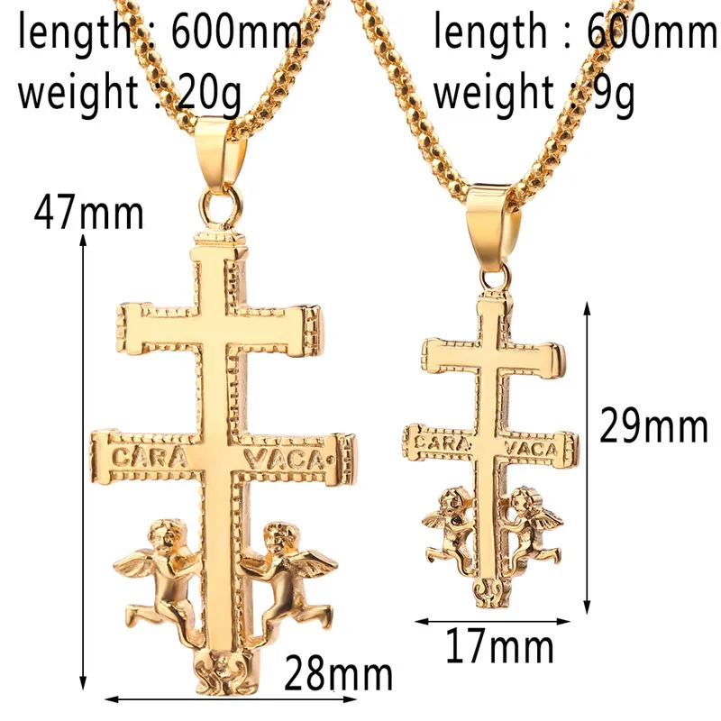 Christian Necklace Jewelry Gifts - Catholic Caravaca Crucifix Orthodox Russian Cross Pendant with Cherub Angel for Faithful