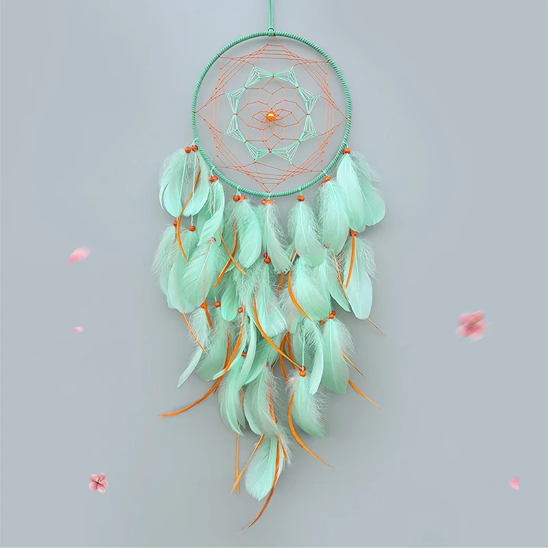 حلم الماسك الطبيعي المنسوجة يدويا الريش الرياح الدقات جدار المعلقات حفلة عيد ميلاد حلي معلقة ديكور المنزل الهدايا الروحية #6