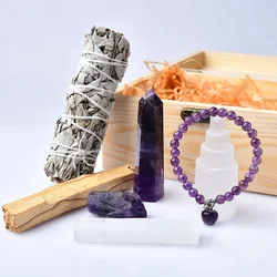 Natural Crystal Amethyst Rose Quartz Smudge Stick Rose Quartz Amethyst Magic Wand Bracelet Divination and Witchcraft Wooden Gift