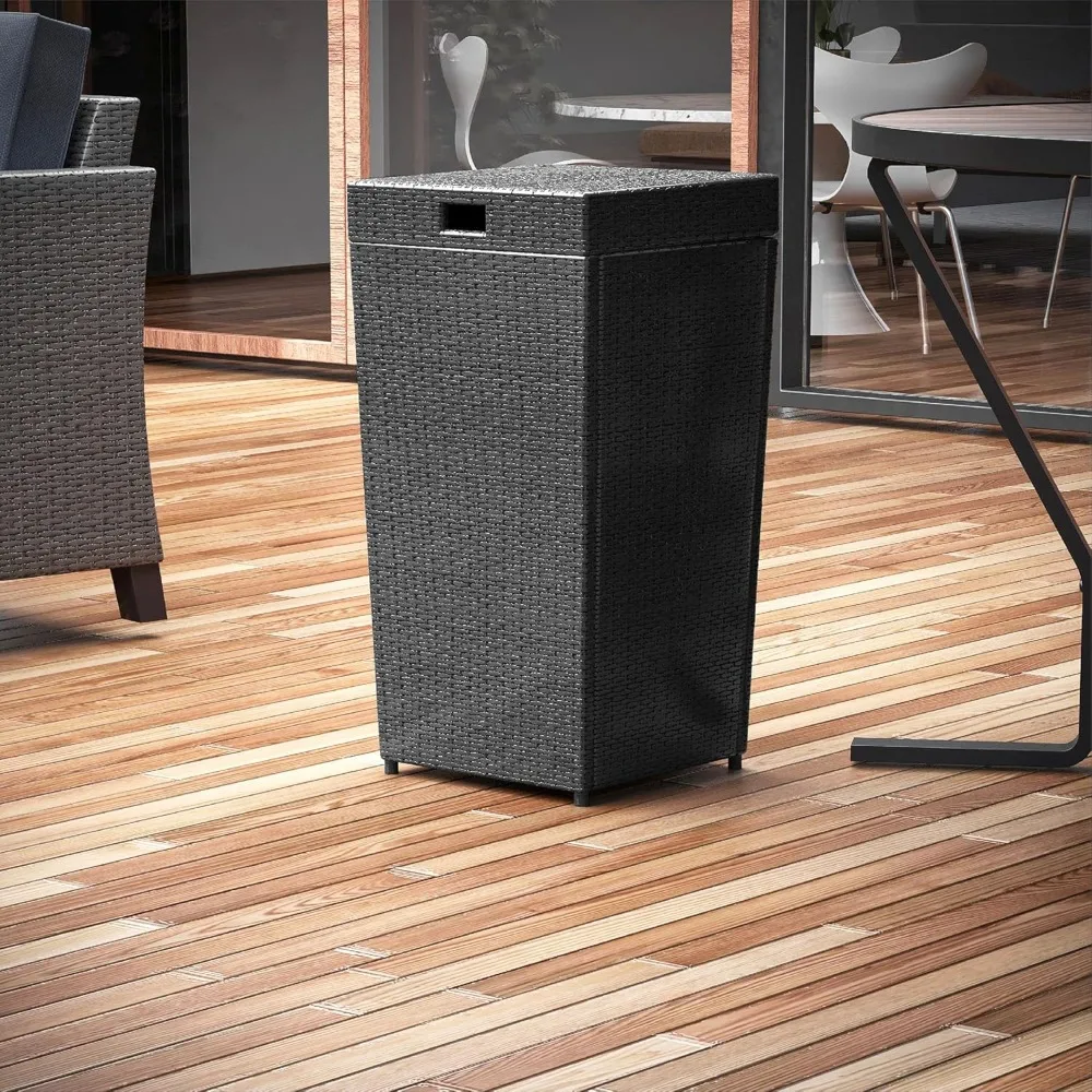 

Уличный мусорный бак с крышкой, 30 галлонов, плетеный мусорный бак для патио, черный, обновленная версия, инновационный дизайн