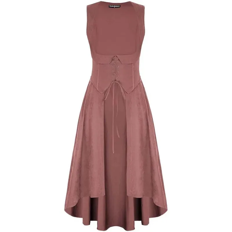 Medieval Women Renaissance Lace-Up Vest Irregular Hem Dress Sleeveless Sweetheart U-Neck Gothic Pirate Cosplay Costume sf/1