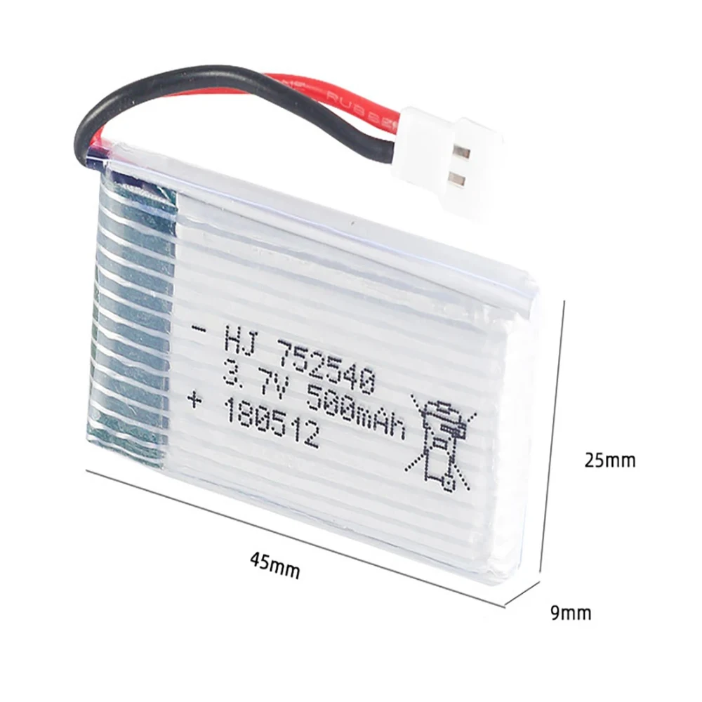 3.7V 500mAh H31 baterai 752040 baterai Lipo isi ulang untuk H107 H31 X5C KY101 E33C E33 H43WH RC suku cadang Drone 3.7V baterai