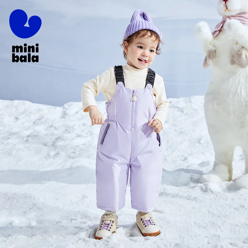 Mini Bala Three-Proof Down Long Pants with Overall Style for Boys and Girls 2024 New Winter Styles with Thickened Long Pants