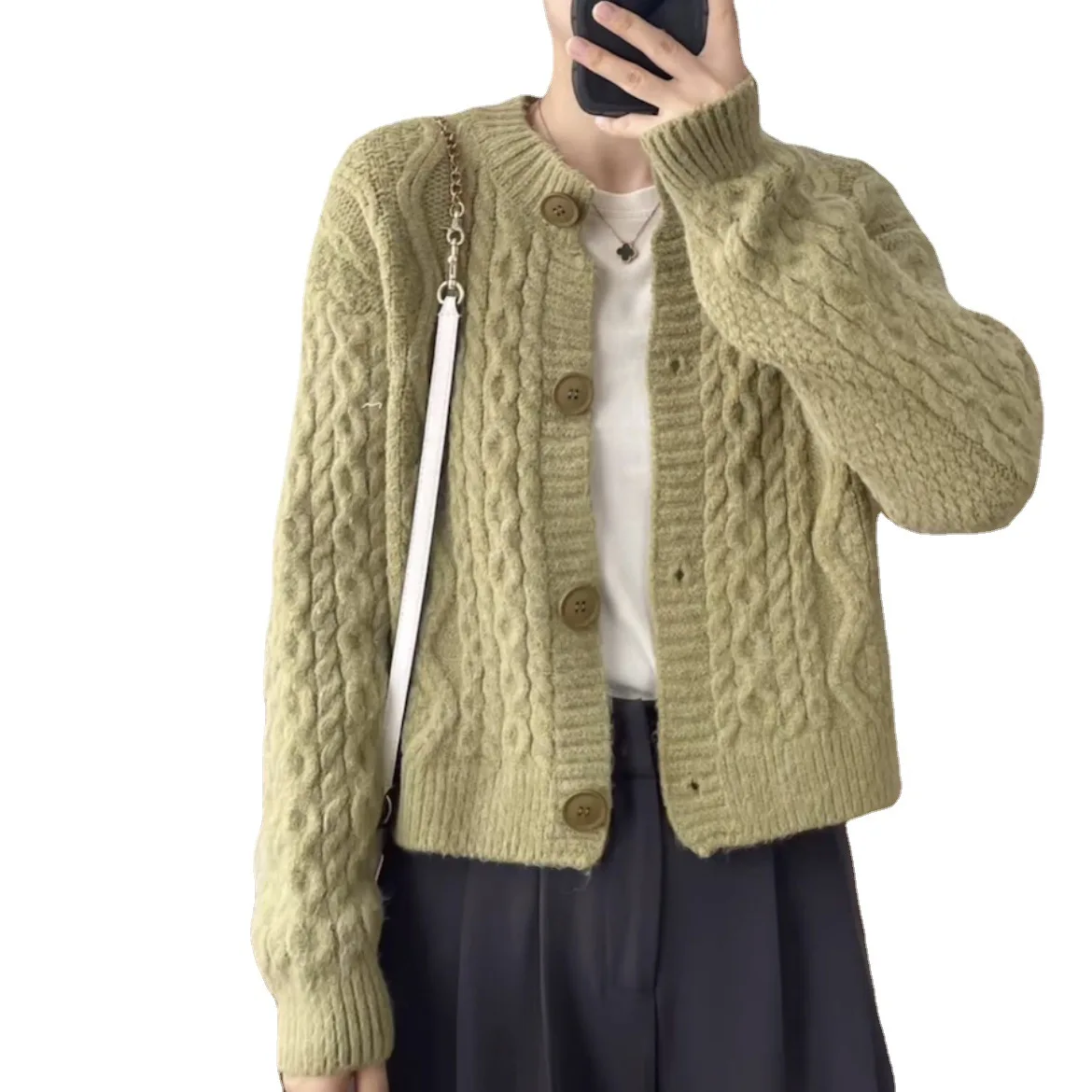 

Retro Twist Round Neck Sweater Jacket For Women 2025 Autumn And Winter Loose Lazy Style Versatile Thickened Knitted Cardigan Top