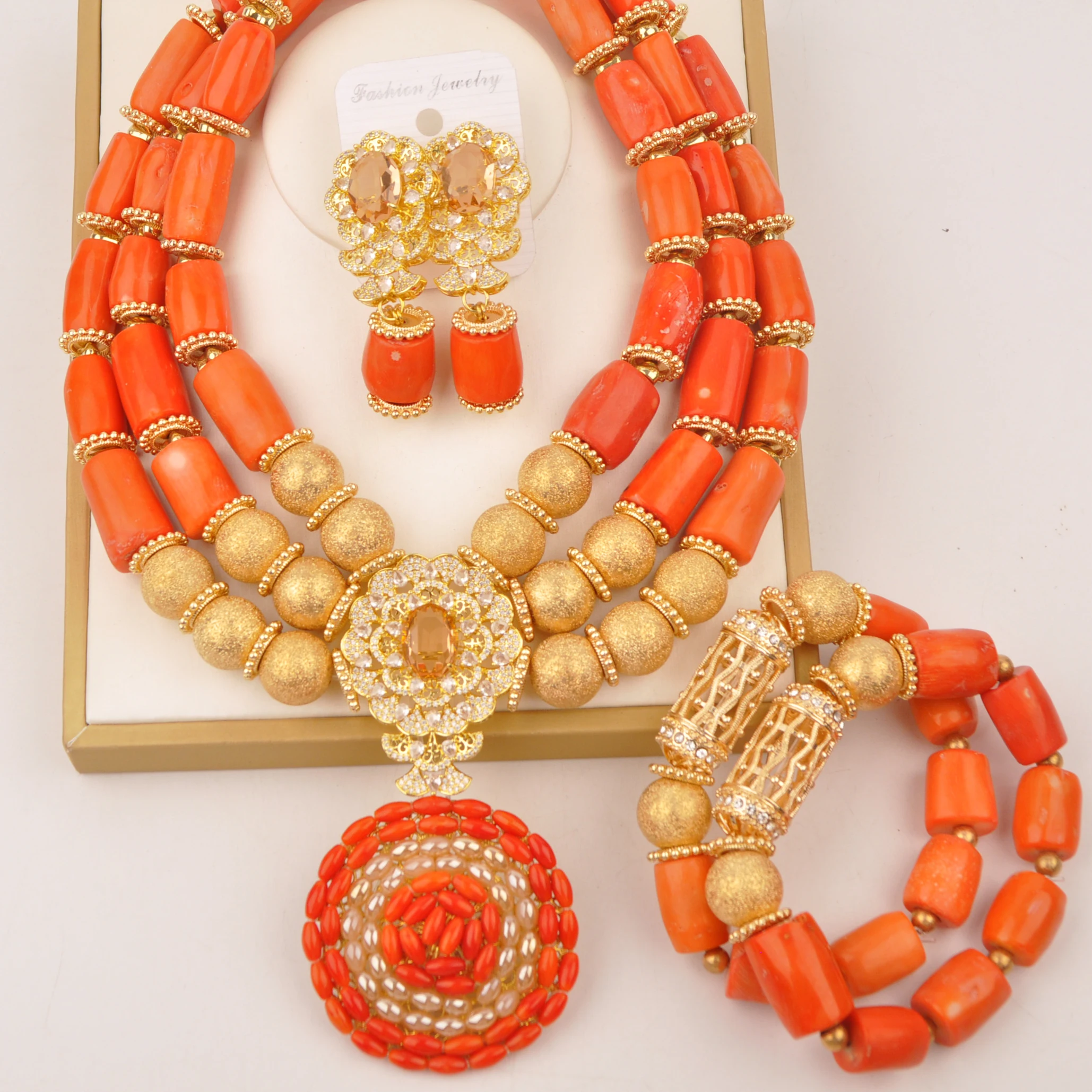 Original Orange Coral Bead Necklace Nigerian Traditional Marriage Wedding Accessories