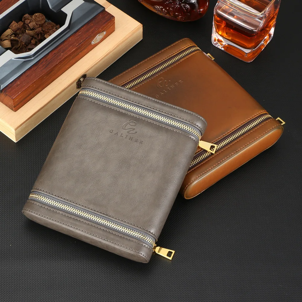 

Six cigar carrying casesCigar moisturizing boxesCedar wood cigar leather cases