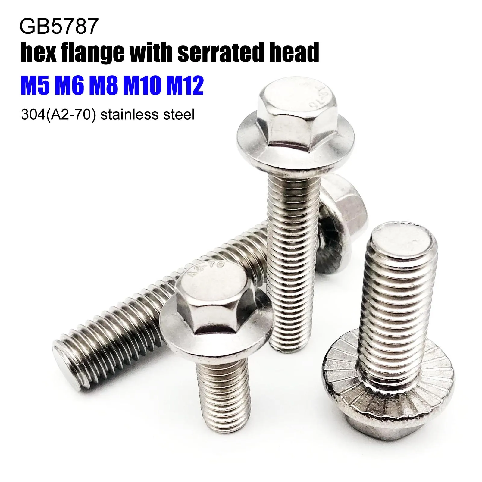 1/10pcs M5 M6 M8 M10 M12 A2-70 304 Stainless Steel Gb5787 Hexagon With Serrated Flange Cap Screw Hex Washer Bolt