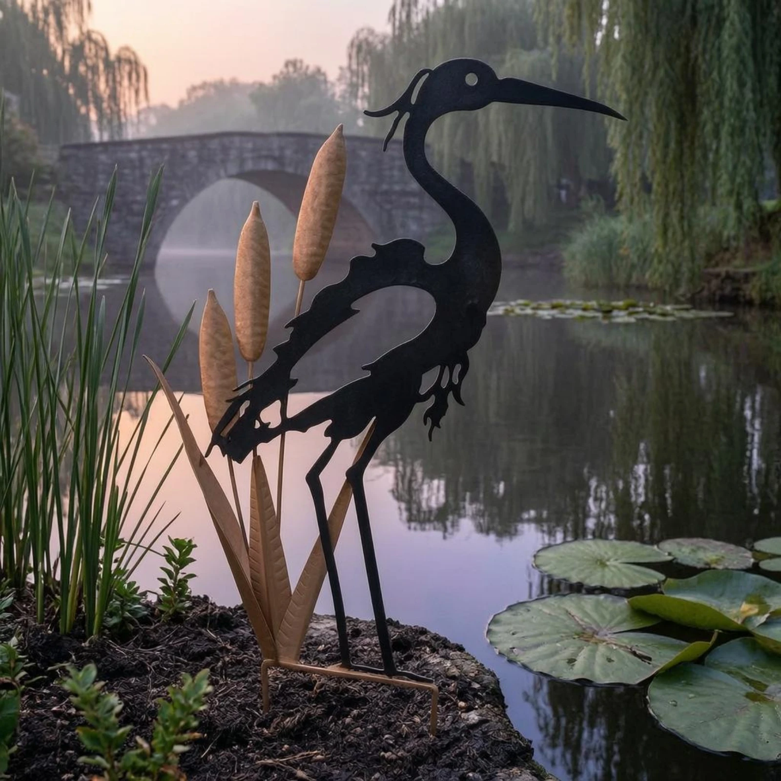 Metal Heron Stake Iron Heron Stake Outdoor Decor Distressed Finish Rustic for Yard