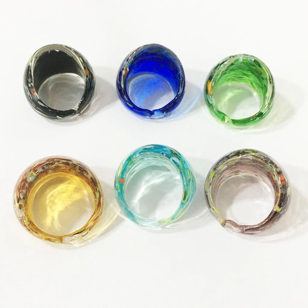 1PCS 17-19mm Wholesale Blue Underwater World Lampwork Muran Glass Rings For Women Band Ring Chinese Style Gift Cheap Item