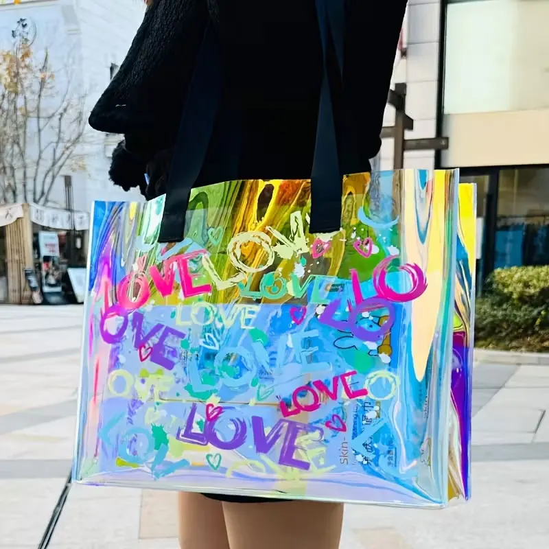 Fashionable Laser-Printed Handbag Made from Pvc Jelly, Perfect for Women's Daily Use It's Perfect for Dates, Sporting Events, Concerts, Casual Outings, and Festive Occasions, and Can Also Be Used as a Swim Bag.