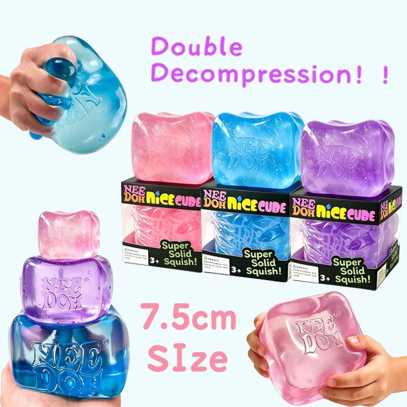 

Needoh Nice Big Cube Shape Squeeze Super Solid Elastic Soft Squishy Slow Rise Translucent Sensory Toy Relief Stress Autism ADHD