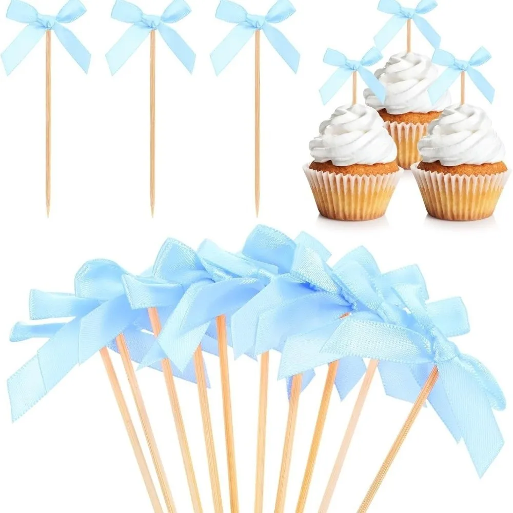 10pcs Set Multicolor Bowknot Party Cake Decorations Stylish Design Romance Charm Bow Cupcake Toppers Coquette Style