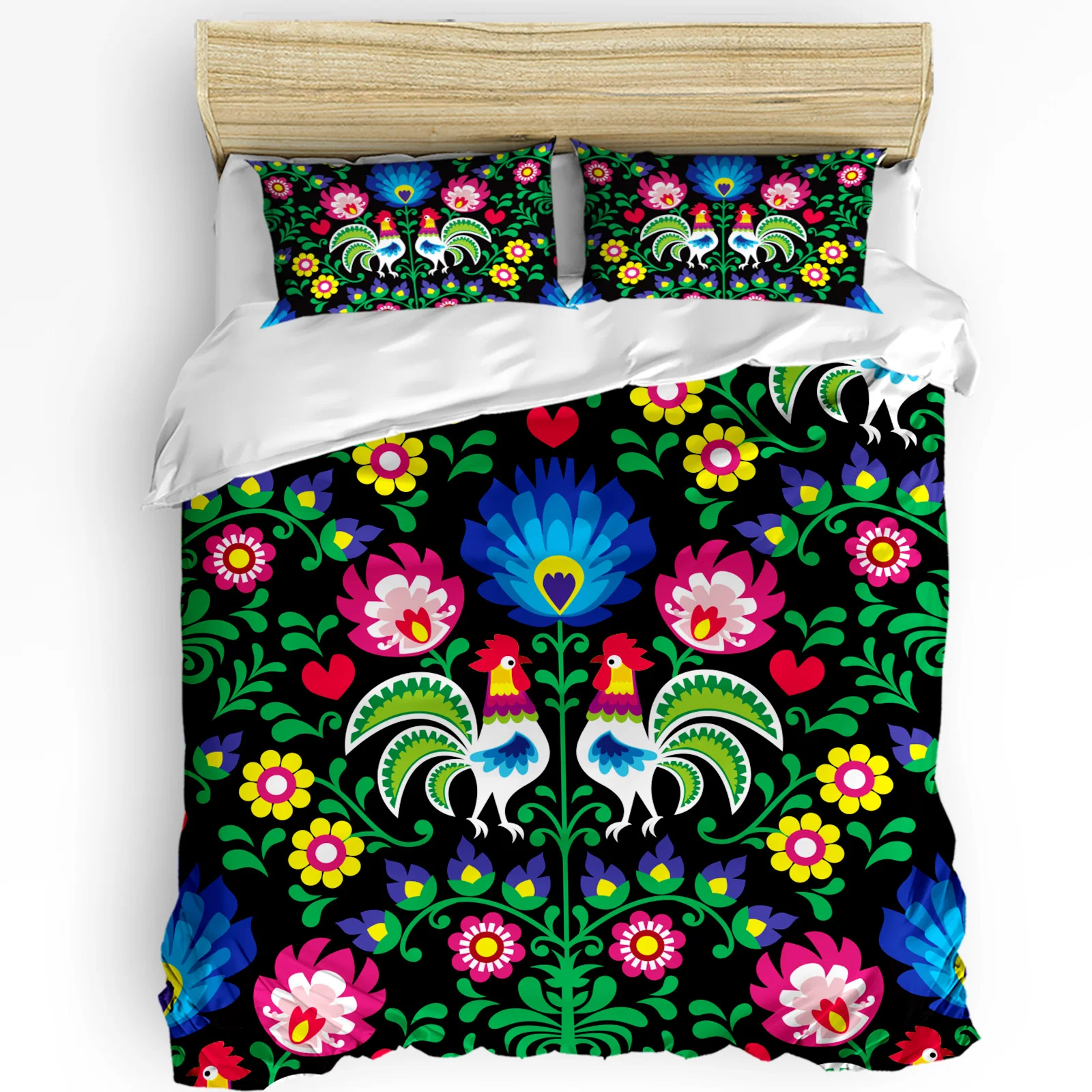 

Mexico Art Flower Chicken 3pcs Duvet Cover Set with Pillow Case Double Comforter Bedding Set Quilt Cover Couple Bed