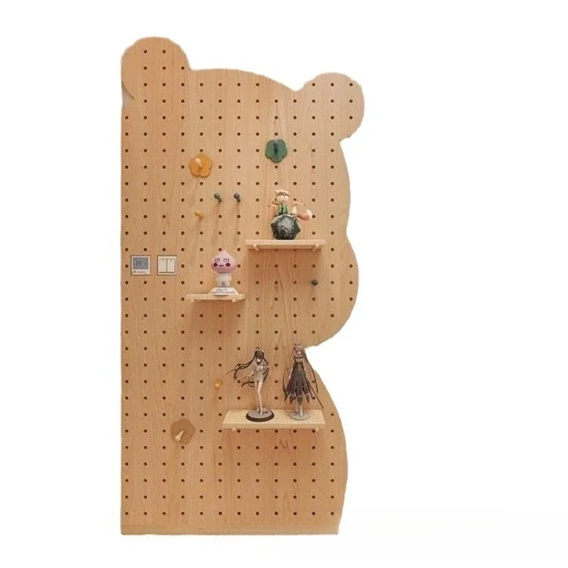 

Perforated board screen wooden floor-standing movable storage rack Home entrance partition screen solid wood