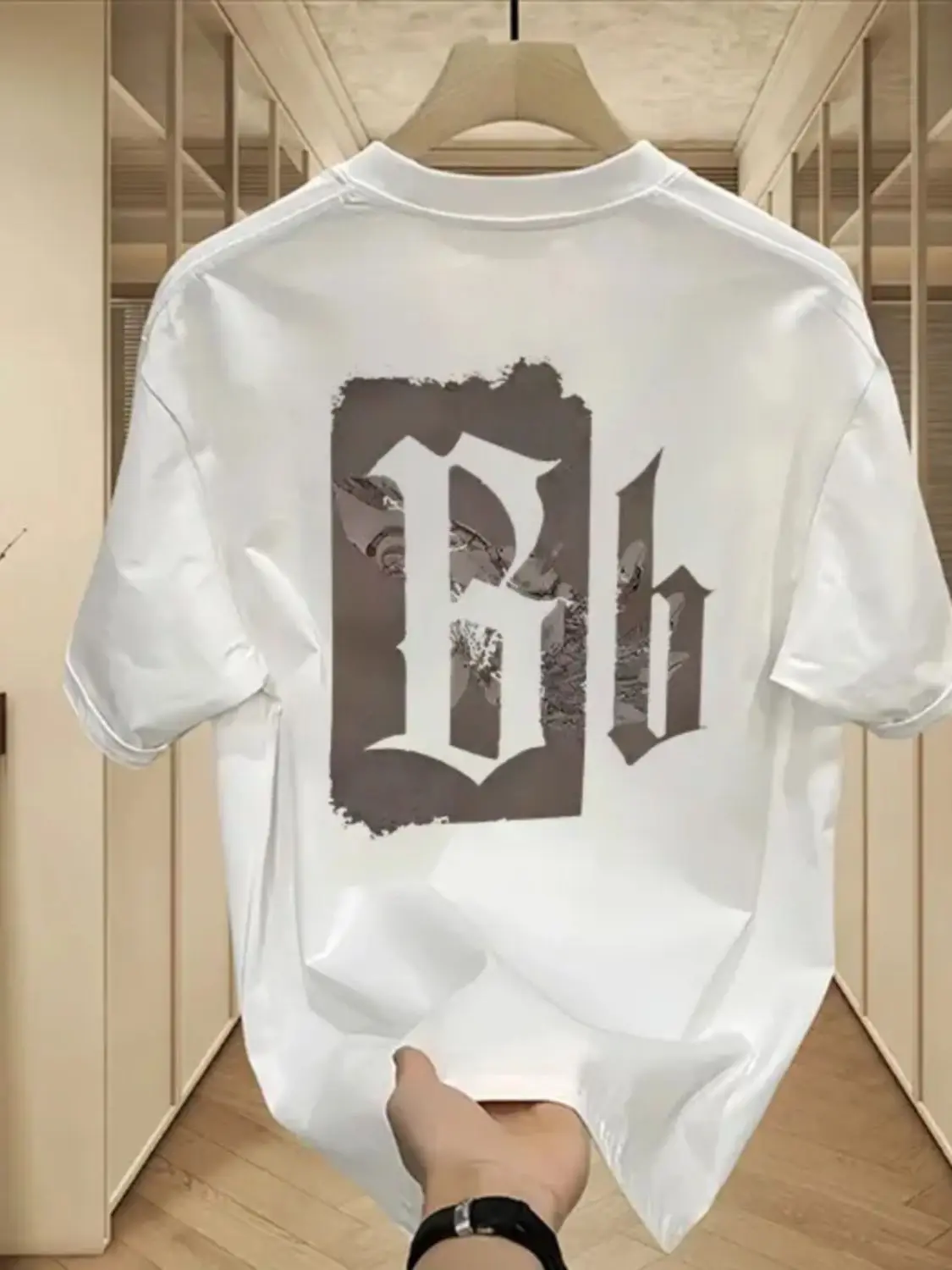

American heavy cotton short-sleeved T-shirt young men and women's letter print BB summer ins fashion street loose top all match