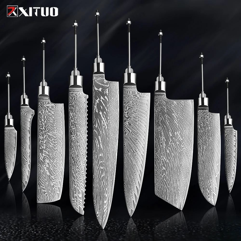 

Damascus steel DIY knife Making Sandwich Pattern blade blank Kitchen knife Sharp Blade Blank Heat Treatment Customised Knife