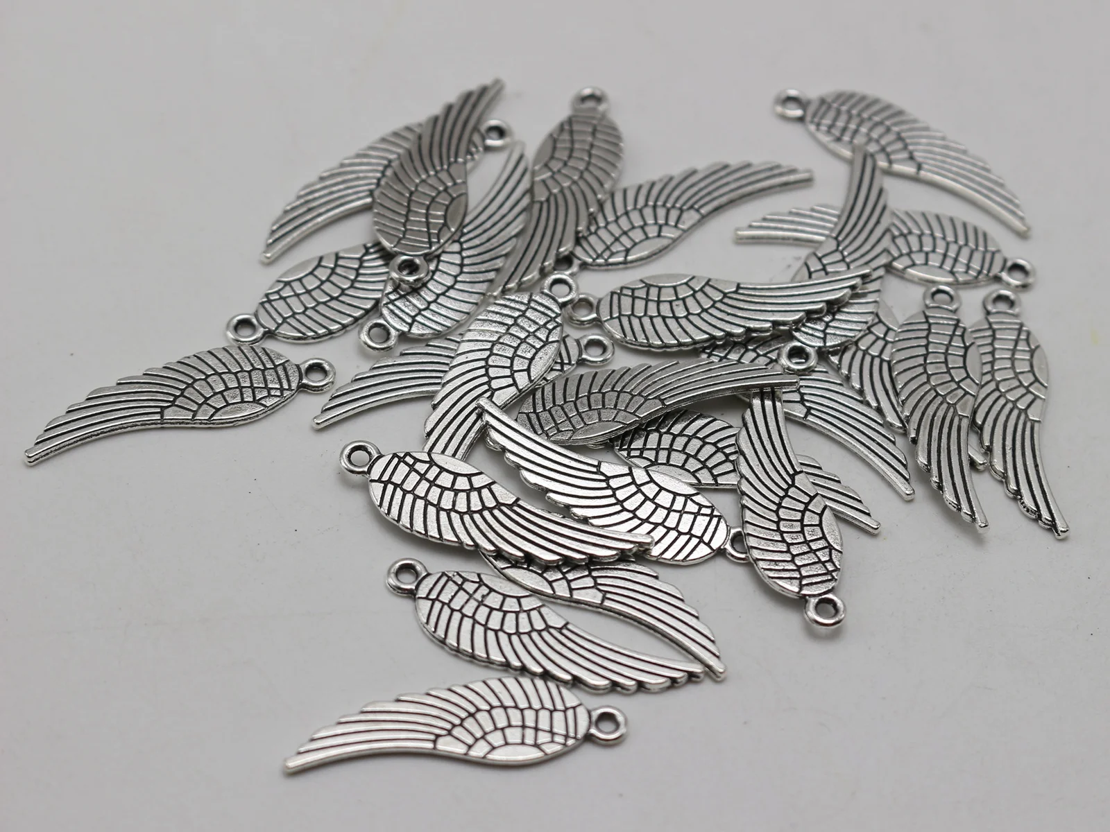 25 Tibet Silver Tone Angel Feather Fly Wing Pendants Charms 9X30mm DIY Earring