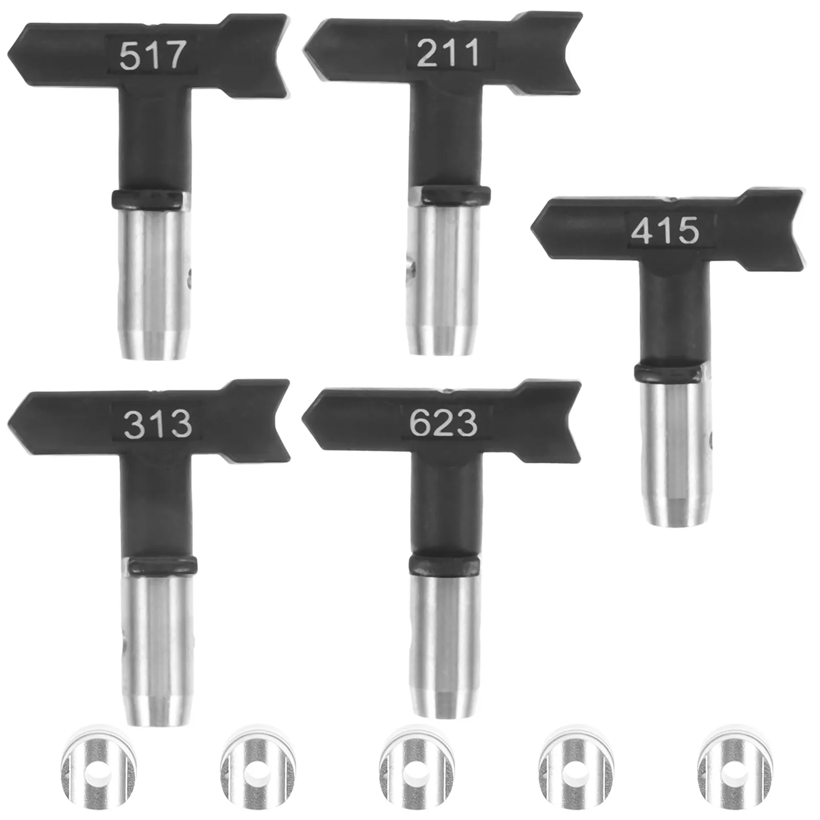 5Pcs High Pressure Airless Sprayer Nozzle Set 211 313 415 517 623 Compatible with Most Paint Sprayers Efficient Quick Swap Spray