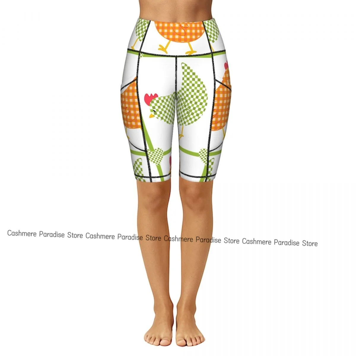 Women Pocket Sports Shorts Yoga Leggings Outdoor Wearling High Elastic Skinny The Chicken In The Cage Shorts Running Cycling
