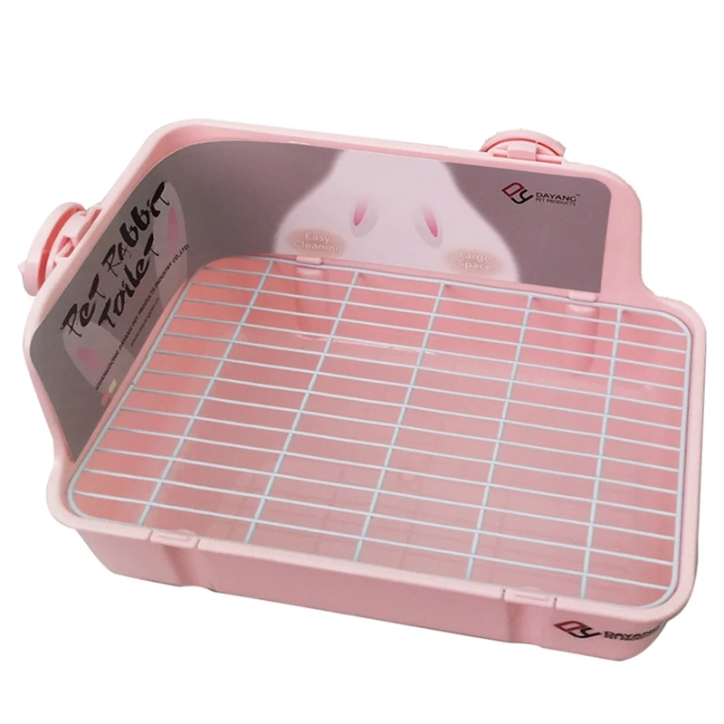 E56C Small Animal Litter Tray Rabbit Toile Plastic Rectangular Corner Litter Pan Potty Trainer for Bunny