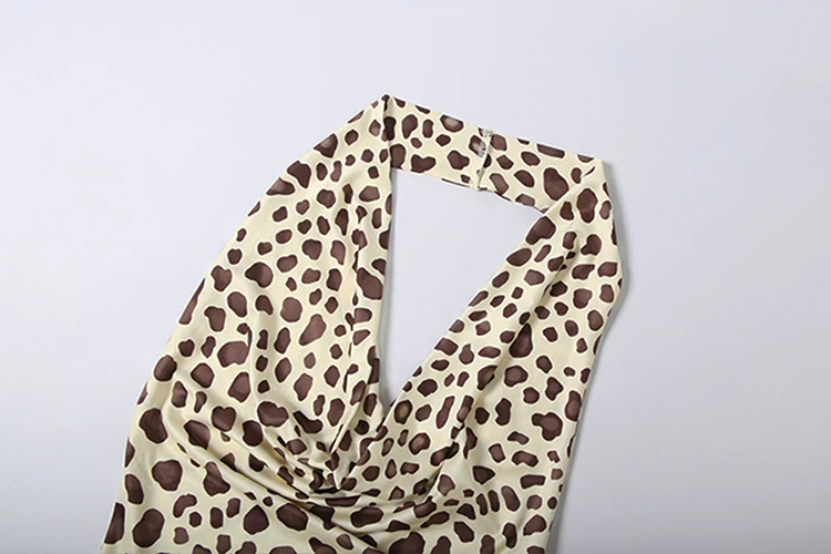 Weird Puss Leopardenmuster Rückenfreies Kleid Damenmode Hottie Neckholder Swing-Ausschnitt Ärmellos Elegantes Abendkleid Party Club Bodycon – Detail 7